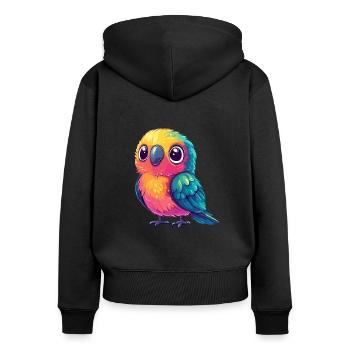 Perroquet coloré câlin - Sweat à capuche zippé Premium bio Femme - noir - Dos - Julia (174cm)