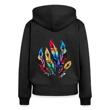 Bunte Federn Boho Ethno Style Muster Tribal Retro - Frauen Premium Bio Zip Hoodie - Schwarz - Hinten - Julia (174cm)