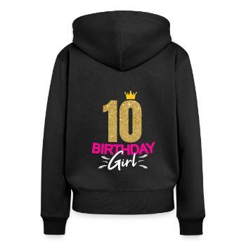 Anniversaire Filles Dames 10 ans Dicton drôle - Sweat à capuche zippé Premium bio Femme - noir - Dos - Julia (174cm)