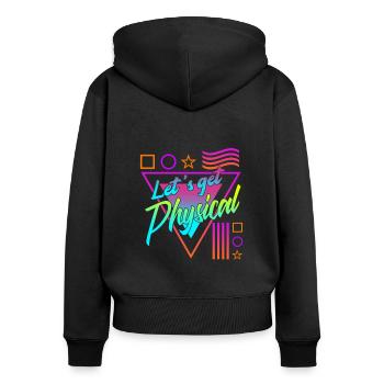 Obtenons un entraînement rétro vintage physique des années 80 - Sweat à capuche zippé Premium bio Femme - noir - Dos - Julia (174cm)