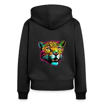 Rainbow Color Splash Leopard Par Jaguar - Sweat à capuche zippé Premium bio Femme - noir - Dos - Julia (174cm)