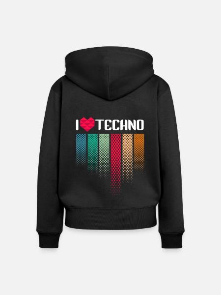 I Love Techno Musik Raver - Frauen Premium Bio Zip Hoodie - Schwarz