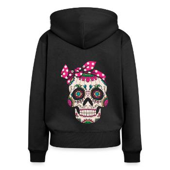 Dia De Los Muerto Tête de mort mexicaine - Sweat à capuche zippé Premium bio Femme - noir - Dos - Julia (174cm)
