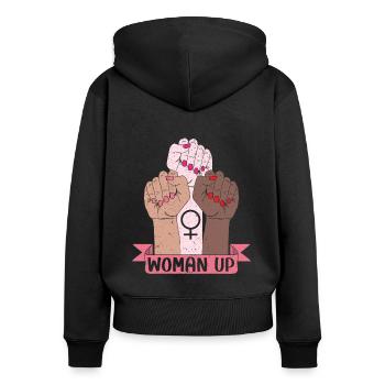 Woman Up Féminisme féministe Autonomisation des femmes - Sweat à capuche zippé Premium bio Femme - noir - Dos - Julia (174cm)