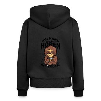 Ich kann dich nicht hören ich zocke! - Videospiel - Frauen Premium Bio Zip Hoodie - Schwarz - Hinten - Julia (174cm)