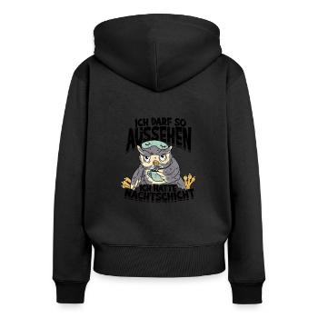 ICH DARF SO AUSSEHEN ICH HATTE NACHTSCHICHT - - Frauen Premium Bio Zip Hoodie - Schwarz - Hinten - Julia (174cm)