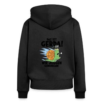 Das Ist Gerda Wir Joggen Gemeinsam - Fitness - Frauen Premium Bio Zip Hoodie - Schwarz - Hinten - Julia (174cm)