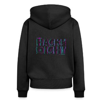 Hacke Dicht - Party - Frauen Premium Bio Zip Hoodie - Schwarz - Hinten - Julia (174cm)