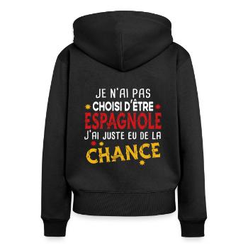 Espagnole Espagne Femme Chance Cadeau Pays Humour - Sweat à capuche zippé Premium bio Femme - noir - Dos - Julia (174cm)