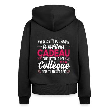 Collègue Retraite Femme T-shirt Mug Cadeau - Sweat à capuche zippé Premium bio Femme - noir - Dos - Julia (174cm)