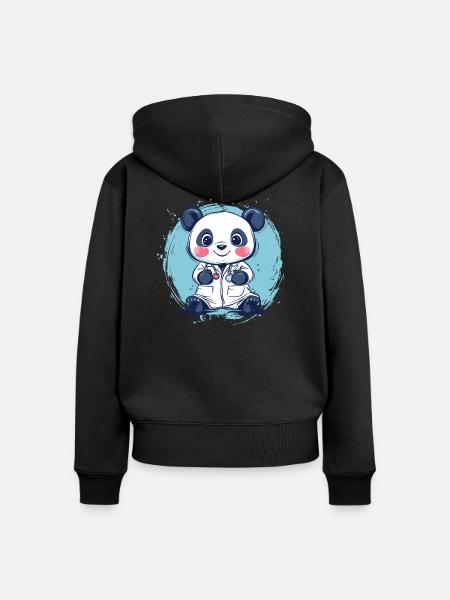 Panda in Doktorrobe - Frauen Premium Bio Zip Hoodie - Schwarz