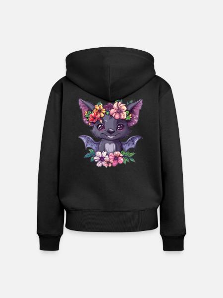 Blumenfledermaus mit Lächeln - Frauen Premium Bio Zip Hoodie - Schwarz