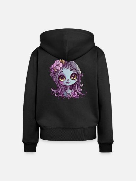 Blumenkind mit Glanzblick - Frauen Premium Bio Zip Hoodie - Schwarz