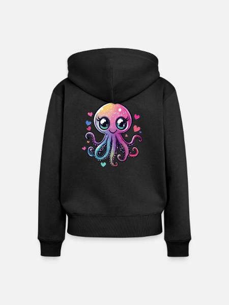 Glitzerkrake mit Herzchen - Frauen Premium Bio Zip Hoodie - Schwarz