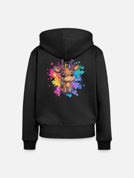 Rehkitz auf Farbexplosion - Frauen Premium Bio Zip Hoodie - Schwarz