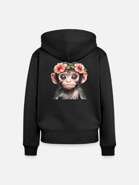 Lächelnder Babyaffe - Frauen Premium Bio Zip Hoodie - Schwarz