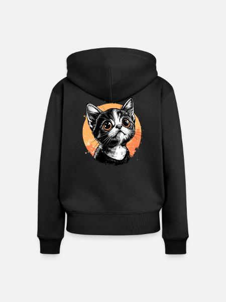 Kätzchen im Sonnenkreis - Frauen Premium Bio Zip Hoodie - Schwarz