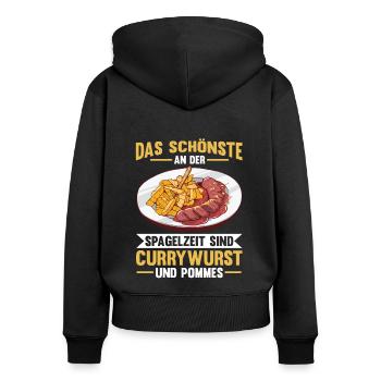 Currywurst - Frauen Premium Bio Zip Hoodie - Schwarz - Hinten - Julia (174cm)