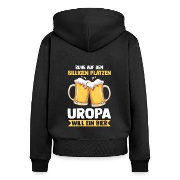 Uropa Bier - Frauen Premium Bio Zip Hoodie - Schwarz - Hinten - Julia (174cm)