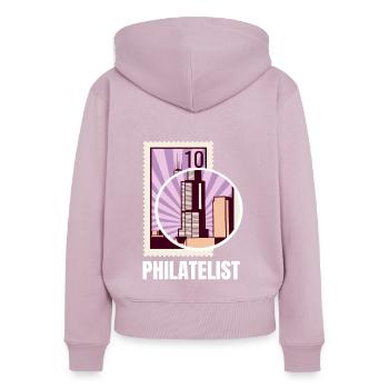Philatelist Stamp Collection - Women's Premium Organic Zip Hoodie - dusky pink - Back - Julia (174cm)