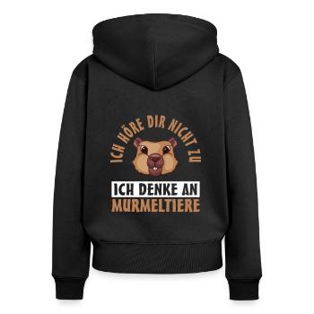 Murmeltier - Frauen Premium Bio Zip Hoodie - Schwarz - Hinten - Julia (174cm)