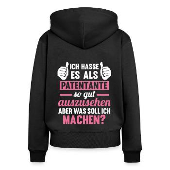 Patentante - Frauen Premium Bio Zip Hoodie - Schwarz - Hinten - Julia (174cm)