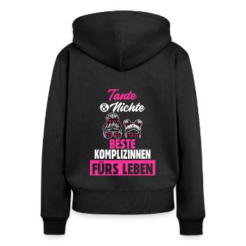 Tante und Nichte - Frauen Premium Bio Zip Hoodie - Schwarz - Hinten - Julia (174cm)