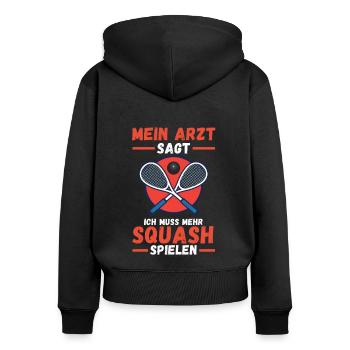 Squash - Frauen Premium Bio Zip Hoodie - Schwarz - Hinten - Julia (174cm)