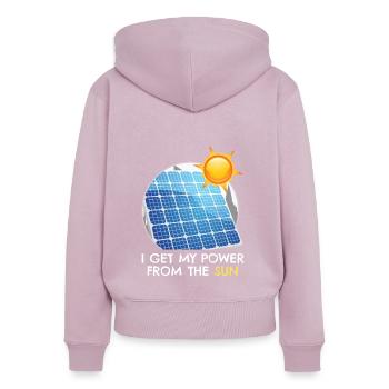 L’énergie solaire photovoltaïque - Sweat à capuche zippé Premium bio Femme - rose poudré - Dos - Julia (174cm)