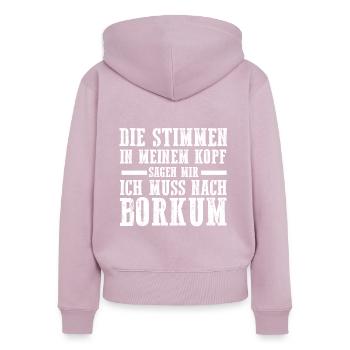 Nordsee Borkum - Frauen Premium Bio Zip Hoodie - Altrosa - Hinten - Julia (174cm)
