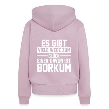 Nordsee Borkum - Frauen Premium Bio Zip Hoodie - Altrosa - Hinten - Julia (174cm)