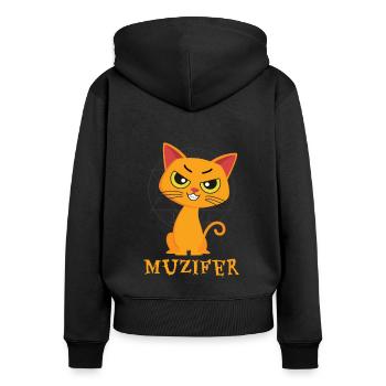 Muzifer Katze Kätzchen Teufel Luzifer - Frauen Premium Bio Zip Hoodie - Schwarz - Hinten - Julia (174cm)