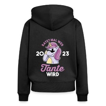 Tante 2023 Schwangerschaft Einhorn Werdende Tante - Frauen Premium Bio Zip Hoodie - Schwarz - Hinten - Julia (174cm)