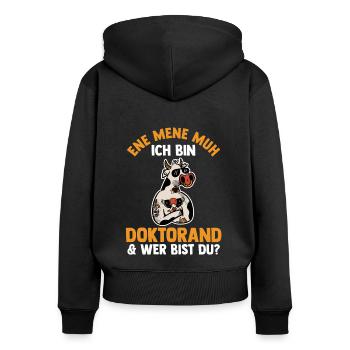 Doktor Abschluss Kuh Doktorand Promotion Doktortit - Frauen Premium Bio Zip Hoodie - Schwarz - Hinten - Julia (174cm)