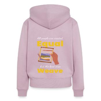 Equal Weave Weben Weberin Weberei - Frauen Premium Bio Zip Hoodie - Altrosa - Hinten - Julia (174cm)