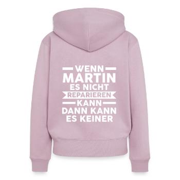Martin - Sweat à capuche zippé Premium bio Femme - rose poudré - Dos - Julia (174cm)