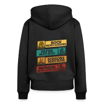 Rock Paper Scissors Lacrosse Polocrosse - Frauen Premium Bio Zip Hoodie - Schwarz - Hinten - Julia (174cm)