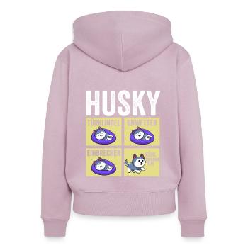 Chien Husky - Sweat à capuche zippé Premium bio Femme - rose poudré - Dos - Julia (174cm)