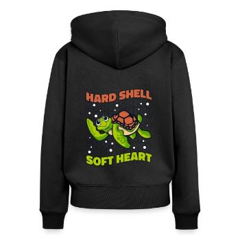 Hard Shell Soft Heart Giant Tortoise - Women's Premium Organic Zip Hoodie - black - Back - Julia (174cm)