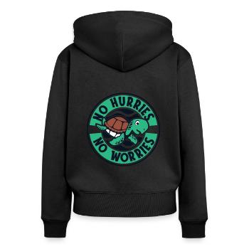 No Hurries No Worries Landschildkröte Schildkröte - Frauen Premium Bio Zip Hoodie - Schwarz - Hinten - Julia (174cm)