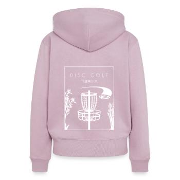 Disc Golf chinois Hanzi Frisbee Golf Basket Disc - Sweat à capuche zippé Premium bio Femme - rose poudré - Dos - Julia (174cm)