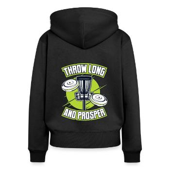 Throw Long And Prosper Basket Disc Disc Golfer - Women's Premium Organic Zip Hoodie - black - Back - Julia (174cm)