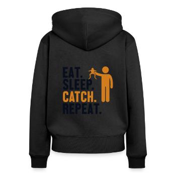 Eat Sleep Catch Repeat Tadpole Tree Frog - Women's Premium Organic Zip Hoodie - black - Back - Julia (174cm)