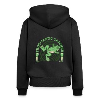 Frog Tastic Catcher Kaulquappe Laubfrosch Frosch - Frauen Premium Bio Zip Hoodie - Schwarz - Hinten - Julia (174cm)