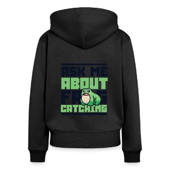 Posez-moi des questions sur le crapaud têtard attrapant des grenouilles - Sweat à capuche zippé Premium bio Femme - noir - Dos - Julia (174cm)