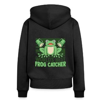World's Best Frog Catcher Toad Tadpole Frog - Women's Premium Organic Zip Hoodie - black - Back - Julia (174cm)