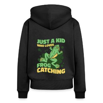 Juste un enfant qui aime attraper des grenouilles - Sweat à capuche zippé Premium bio Femme - noir - Dos - Julia (174cm)