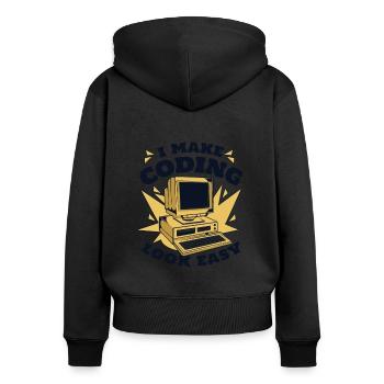 I Make Coding Look Easy Developer Coder - Women's Premium Organic Zip Hoodie - black - Back - Julia (174cm)