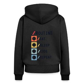 Routine Eat Sleep Code Repeat Developer Coder - Sweat à capuche zippé Premium bio Femme - noir - Dos - Julia (174cm)