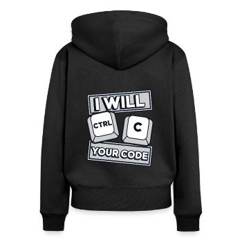 Je vais Ctrl C Votre Codeur Développeur - Sweat à capuche zippé Premium bio Femme - noir - Dos - Julia (174cm)